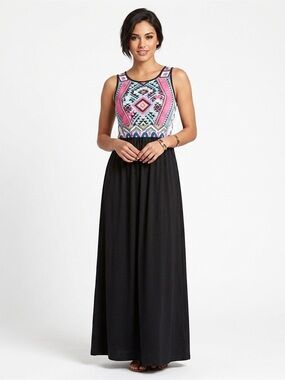 Multicolor & Black Elegant Maxi Dress - L